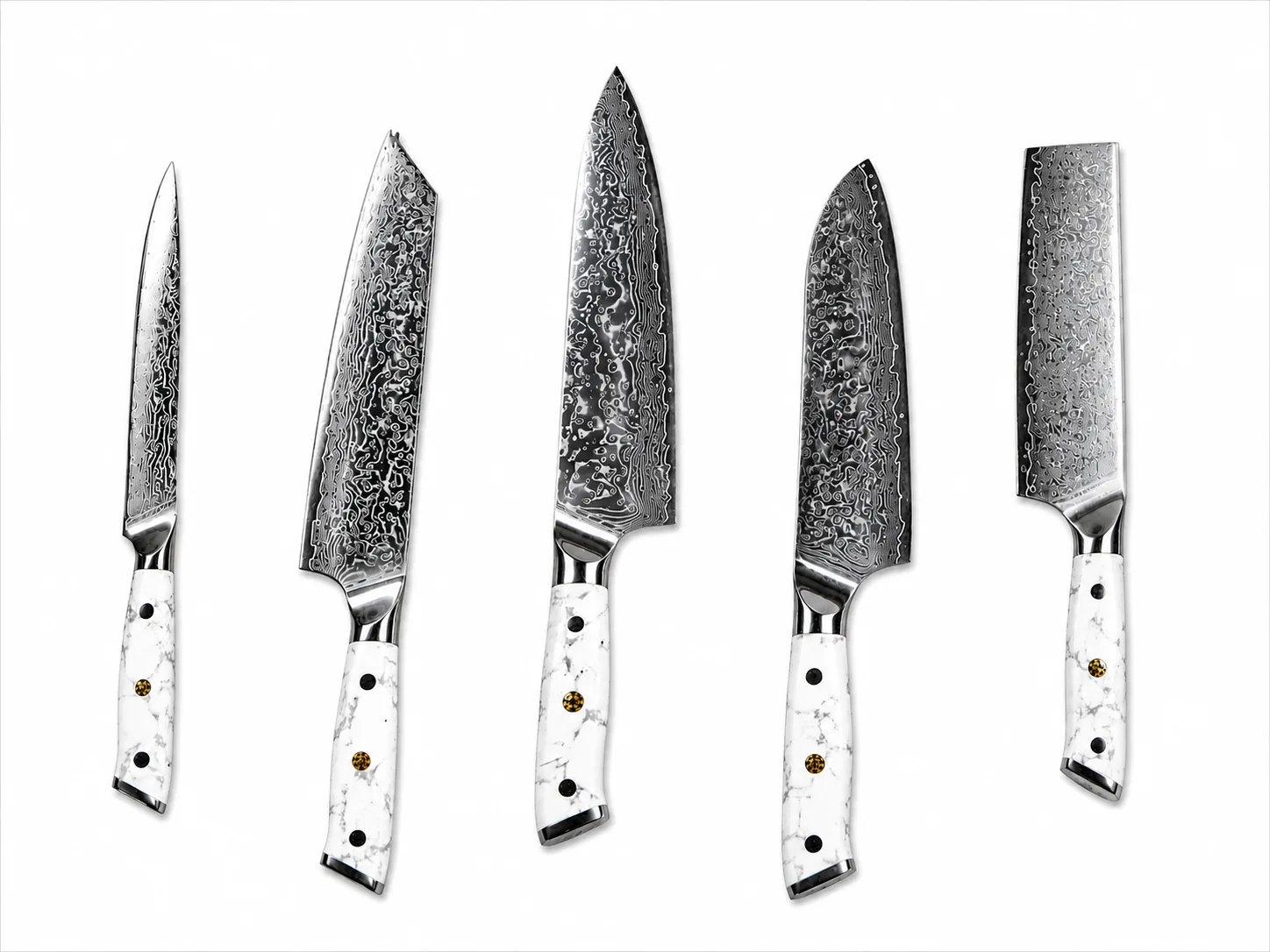 Royal White Damascus Chef Knife Set | 5-Piece