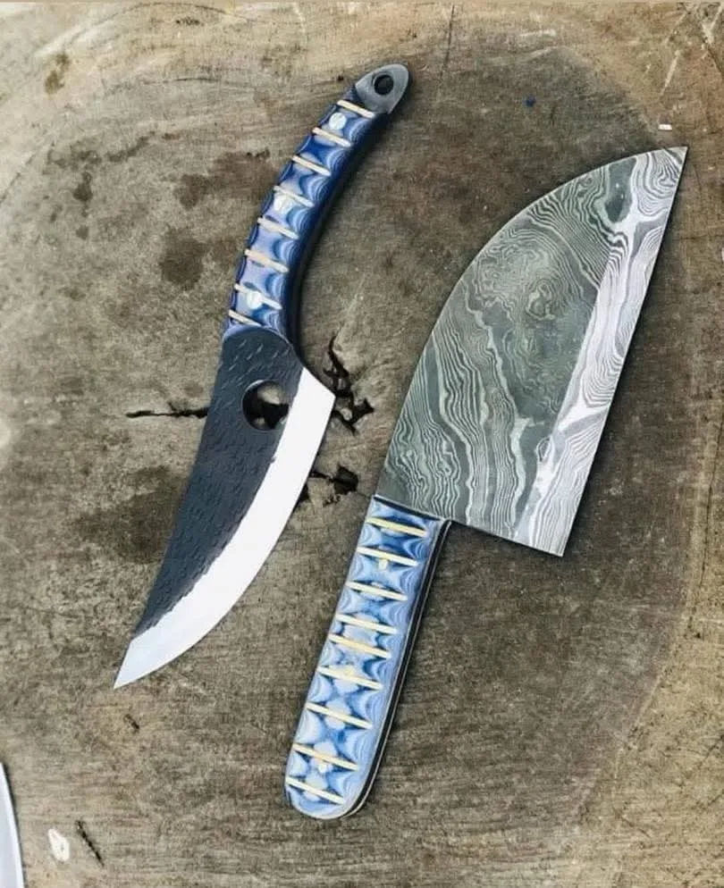 Blue Damascus Kukri & Chef Knife Set