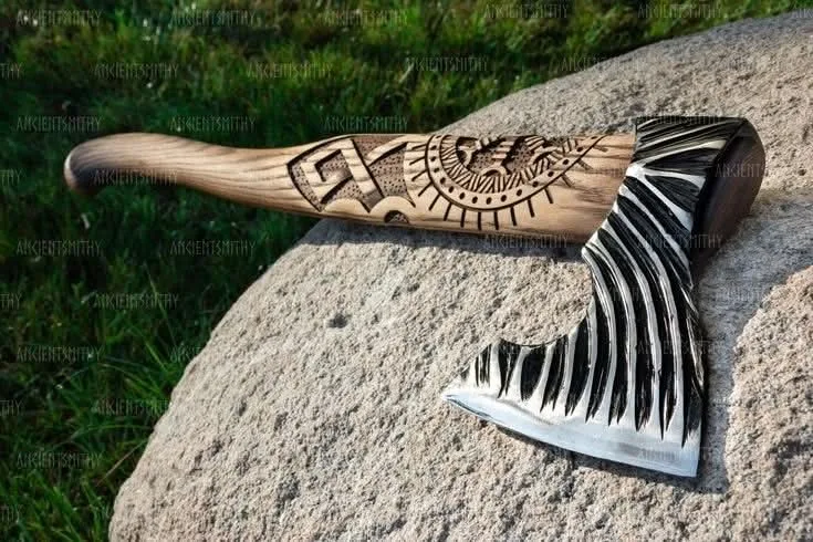 Handcrafted Viking-Style Damascus Axe