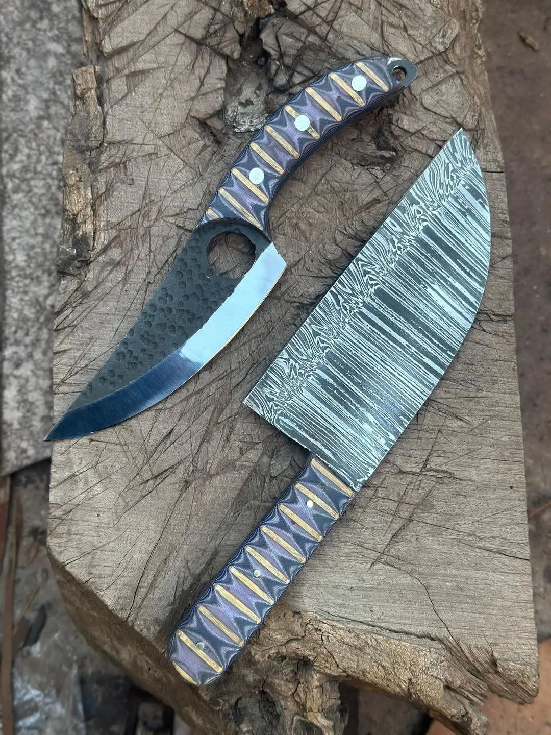 Blue Damascus Kukri & Chef Knife Set