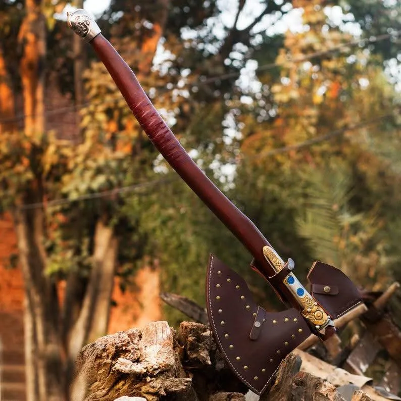 Handcrafted Viking-Style Axe with Leather Scabbard