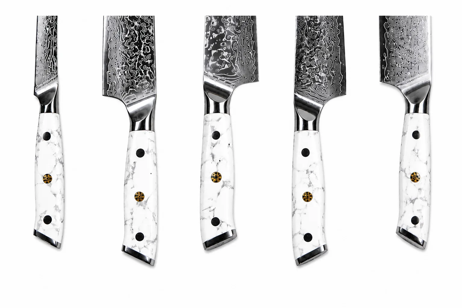 Royal White Damascus Chef Knife Set | 5-Piece